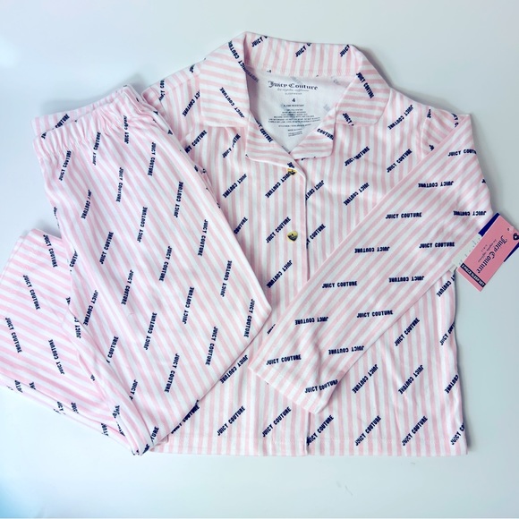 Juicy Couture Other - Juicy Couture 2 Piece Pajama Sleepwear Set Pink & White Striped 4 NWT